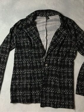 SHEIN Black & White Plaid Open Blazer Jacket